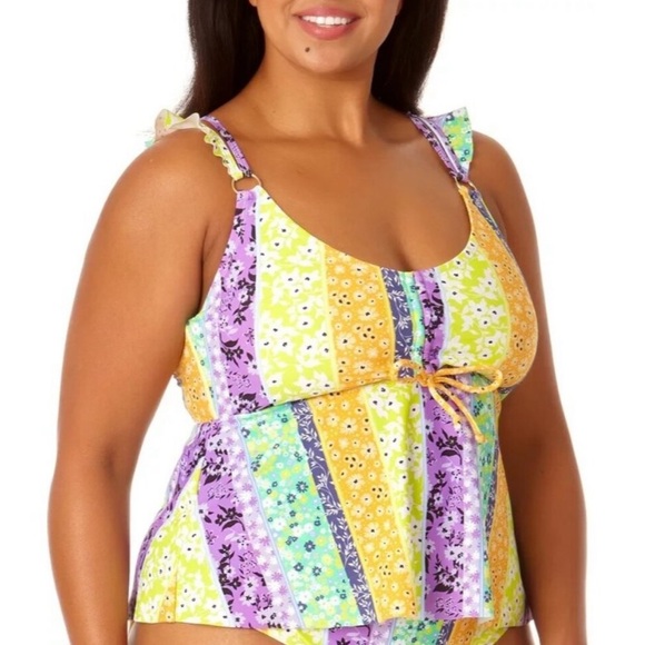 Salt + Cove Juniors' Plus Size Printed Flyaway Tankini Swim Top size 0 - Picture 10 of 12